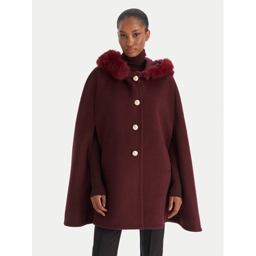 YES LONDON Płaszcz wełniany CD1223ECO Bordowy Regular Fit ze sklepu MODIVO w kategorii Płaszcze damskie - zdjęcie 186525510