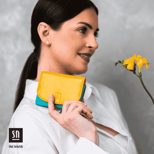 niebiesko-żółty portfel skórzany ze sklepu Słoń Torbalski w kategorii Portfele damskie - zdjęcie 186527672