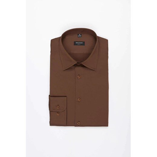 KOSZULA VERSONE 3225D DŁUGI RĘKAW SLIM FIT BRĄZOWA ze sklepu Recman w kategorii Koszule męskie - zdjęcie 186530813
