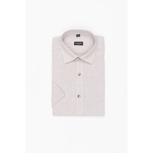 KOSZULA FORMENTO 3241 KRÓTKI RĘKAW SLIM FIT BEŻOWA Z LNEM ze sklepu Recman w kategorii Koszule męskie - zdjęcie 186531680