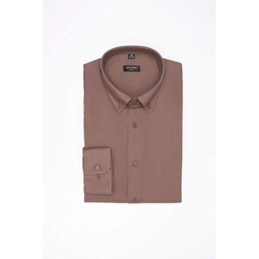 KOSZULA FORMENTO 3258D DŁUGI RĘKAW SLIM FIT BRĄZOWA Z WISKOZĄ ze sklepu Recman w kategorii Koszule męskie - zdjęcie 186531764