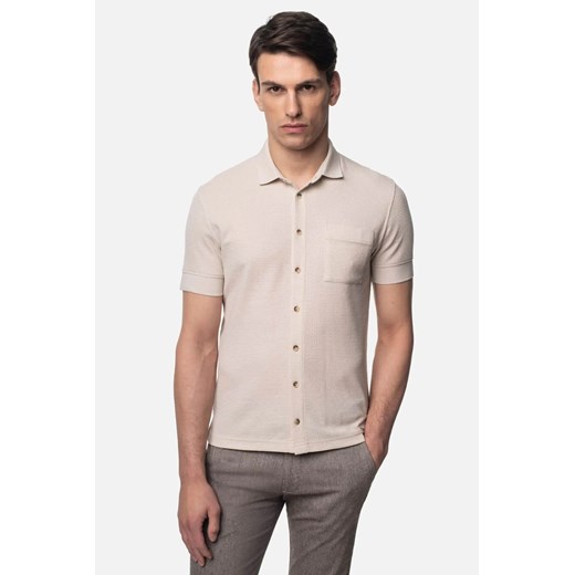 KOSZULKA POLO GOMERA BEŻOWA Z BAWEŁNĄ ze sklepu Recman w kategorii T-shirty męskie - zdjęcie 186532454