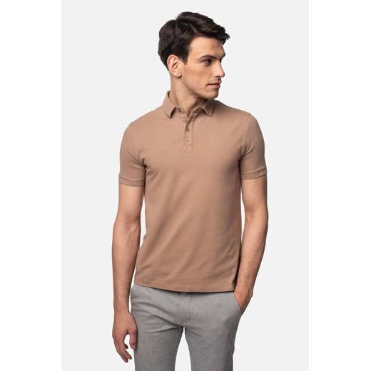 KOSZULKA POLO LIERMO BEŻOWA Z BAWEŁNY TYPU JERSEY ze sklepu Recman w kategorii T-shirty męskie - zdjęcie 186532471