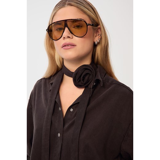 SZALIK Z RÓŻĄ DARK CHOCO WASHED ze sklepu Jemiol w kategorii Szaliki i chusty damskie - zdjęcie 186539003