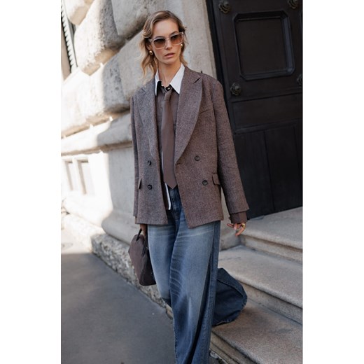MARYNARKA DAMSKA HELEN HERRINGBONE BROWN ze sklepu Jemiol w kategorii Marynarki damskie - zdjęcie 186539090