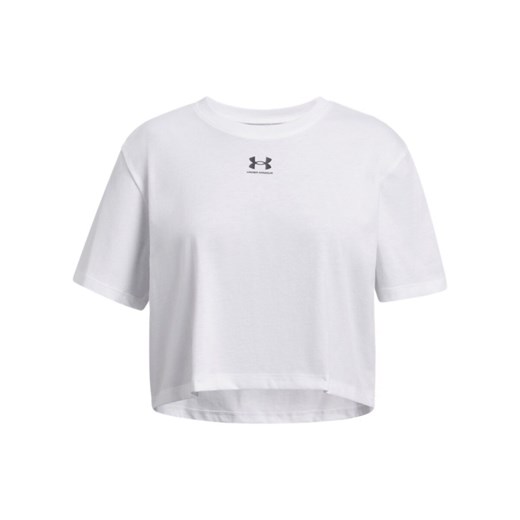 Dziewczęca koszulka oversize Under Armour UA Rival SS - biała ze sklepu Sportstylestory.com w kategorii Bluzki dziewczęce - zdjęcie 186540330