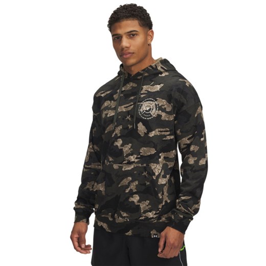 Męska bluza dresowa nierozpinana z kapturem Under Armour Project Rock AOP Terry HD - khaki ze sklepu Sportstylestory.com w kategorii Bluzy męskie - zdjęcie 186540333
