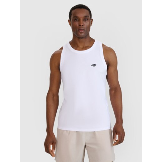 Męski top regular 4F 4FWMM00TSLEM126 - biały ze sklepu Sportstylestory.com w kategorii T-shirty męskie - zdjęcie 186540380