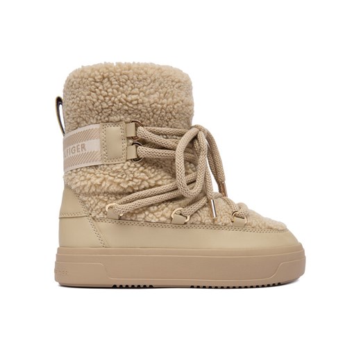 Śniegowce Tommy Hilfiger Faux Shearling Snowboot FW0FW08788 Écru ze sklepu eobuwie.pl w kategorii Śniegowce damskie - zdjęcie 186540894