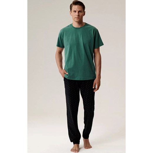 Atlantic bawełniana piżama męska NMP-388-ZIE_CZA, Kolor zielono-czarny, Rozmiar S, ATLANTIC ze sklepu Intymna w kategorii Piżamy męskie - zdjęcie 186542832