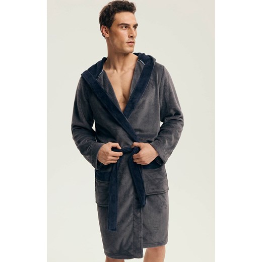 Henderson szlafrok męski z kapturem Natch 43377-90X, Kolor szary, Rozmiar 2XL, Henderson ze sklepu Intymna w kategorii Szlafroki męskie - zdjęcie 186543060