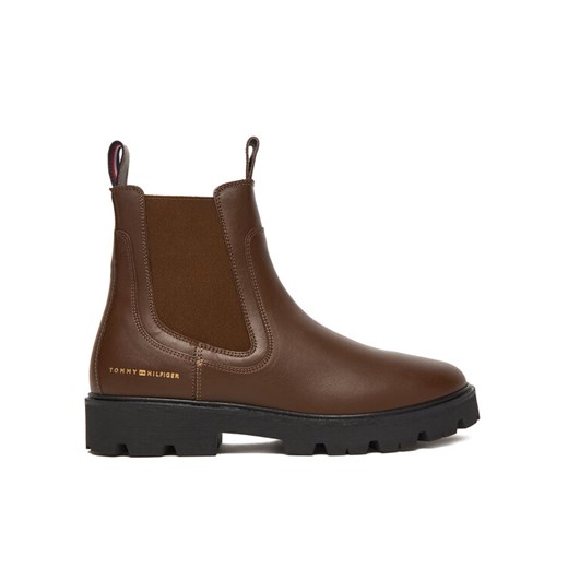 Sztyblety Tommy Hilfiger Lthr Low Chelsea FW0FW08775 Brązowy ze sklepu eobuwie.pl w kategorii Botki - zdjęcie 186544161