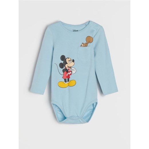 Sinsay - Body z kieszenią i nadrukiem Mickey Mouse - niebieski ze sklepu Sinsay w kategorii Body niemowlęce - zdjęcie 186544932