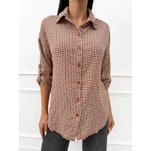 Bordowa Koszula w Kratkę ze sklepu ModnaKiecka.pl w kategorii Koszule damskie - zdjęcie 186545133