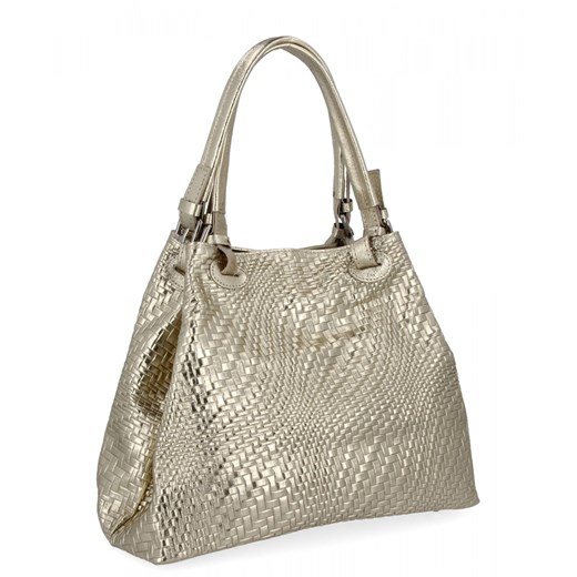 Modna Torebka Skórzana Shopper Bag 527 Złota Other One Size PaniTorbalska wyprzedaż