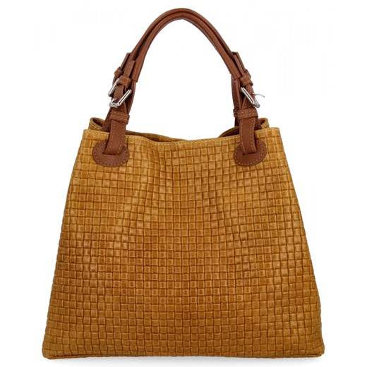 Modna Torebka Skórzana Shopper Bag 2269-J Musztarda ze sklepu PaniTorbalska w kategorii Torby Shopper bag - zdjęcie 186546612