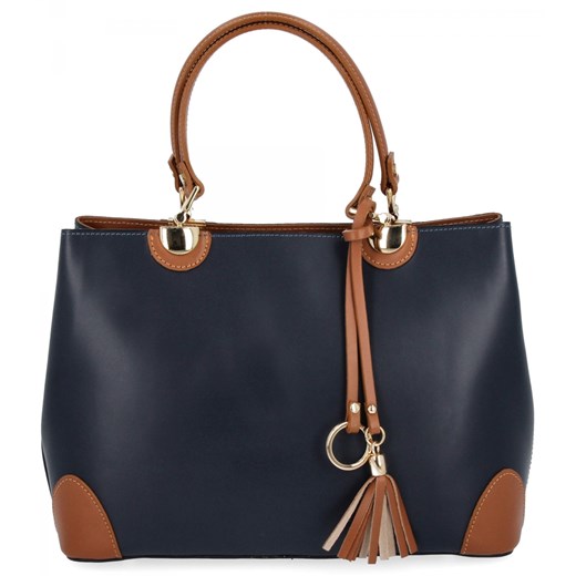 Włoska Torebka Skórzana Kuferek 5239-F Granatowa/Ruda ze sklepu PaniTorbalska w kategorii Kuferki - zdjęcie 186546694