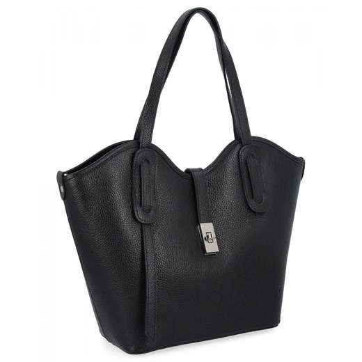 Włoska Torebka Skórzana Shopper Bag z Kosmetyczką 631 Czarna ze sklepu PaniTorbalska w kategorii Torby Shopper bag - zdjęcie 186546704