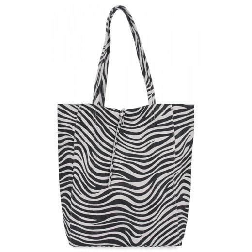 Modna Torebka Skórzana Shopper Bag z Kosmetyczką 168 Biała/Czarna ze sklepu PaniTorbalska w kategorii Torby Shopper bag - zdjęcie 186546752