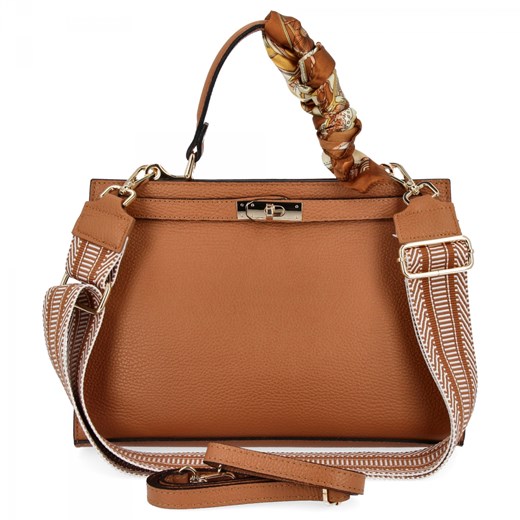 Włoska Torebka Skórzana Elegancki Kuferek 6555-1 Ruda Other One Size PaniTorbalska okazja