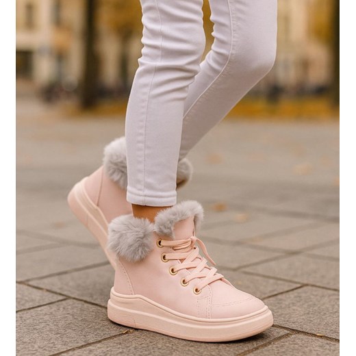 Ocieplane botki jak trampki Różowe /G11-2 16926 T199/ ze sklepu Pantofelek24.pl w kategorii Buty zimowe dziecięce - zdjęcie 186546844