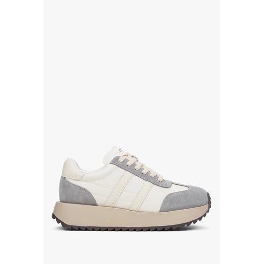 ES8: Beżowo-szare sneakersy damskie ze skóry naturalnej i weluru ze sklepu Estro w kategorii Buty sportowe damskie - zdjęcie 186547132