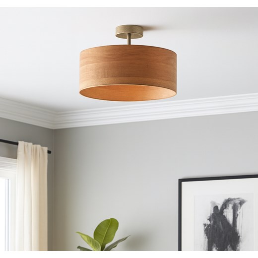 Plafon sufitowy w stylu skandynawskim WENECJA ECO fi - 30 cm z fornirowym abażurem w kolorze orzecha ze sklepu Lysne w kategorii Lampy sufitowe - zdjęcie 186547172