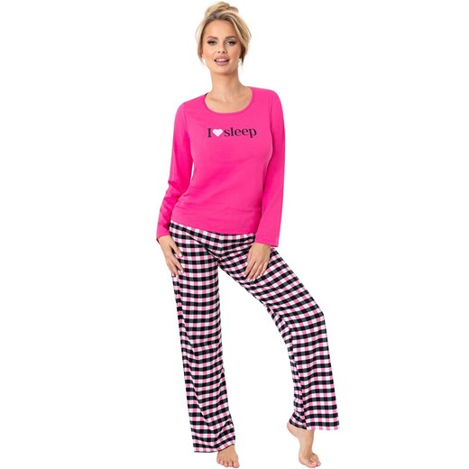 Długa piżama damska bawełniana w kratę w kolorze fuksji Sleep, Kolor fuksja, Rozmiar S, Donna ze sklepu Intymna w kategorii Piżamy damskie - zdjęcie 186547312