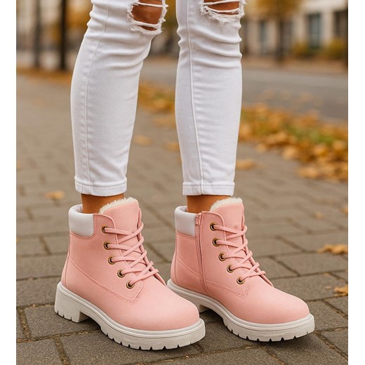 Różowe dziewczęce trapery z futerkiem /A4-3 16995 T295/ ze sklepu Pantofelek24.pl w kategorii Buty zimowe dziecięce - zdjęcie 186548012