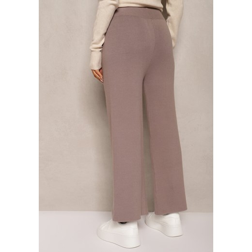 Ciemnoszare Spodnie o Szerokim Kroju High Waist z Cyrkoniami i Gumką w Pasie Renee ONE SIZE promocja renee.pl
