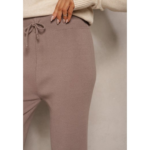 Ciemnoszare Spodnie o Szerokim Kroju High Waist z Cyrkoniami i Gumką w Pasie Renee ONE SIZE okazja renee.pl