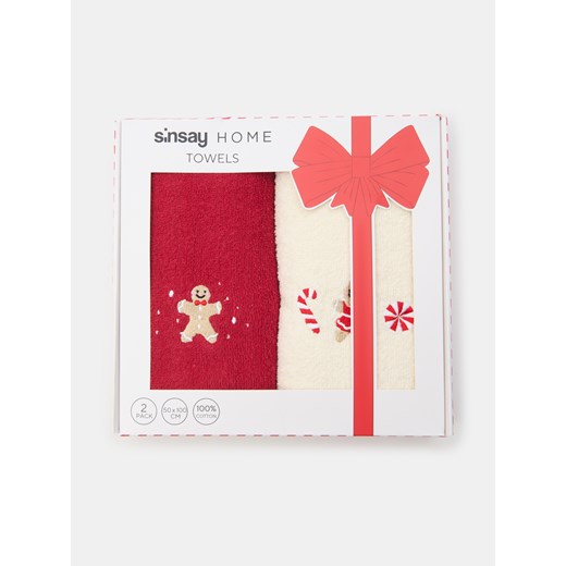 Sinsay - Ręczniki z haftem 2 pack - czerwony Sinsay One Size Sinsay