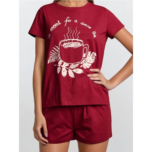 Sinsay - Bawełniana piżama dwuczęściowa - bordowy ze sklepu Sinsay w kategorii Piżamy damskie - zdjęcie 186551263