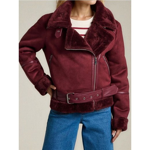 Sinsay - Kurtka ramoneska z kożuszkiem - bordowy ze sklepu Sinsay w kategorii Kurtki damskie - zdjęcie 186551343