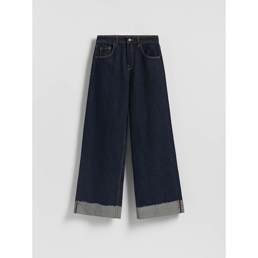 Reserved - Jeansy wide leg z podwinięciem - granatowy ze sklepu Reserved w kategorii Jeansy damskie - zdjęcie 186552892