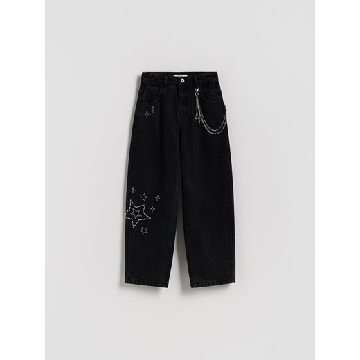 Reserved - Jeansy skater z łańcuszkiem - czarny ze sklepu Reserved w kategorii Spodnie dziewczęce - zdjęcie 186552994