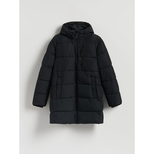 Reserved - Pikowany płaszcz z kapturem - czarny Reserved S Reserved