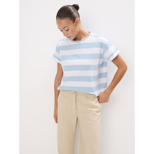 Mohito - Bawełniany t-shirt w paski - biały ze sklepu Mohito w kategorii Bluzki damskie - zdjęcie 186554561