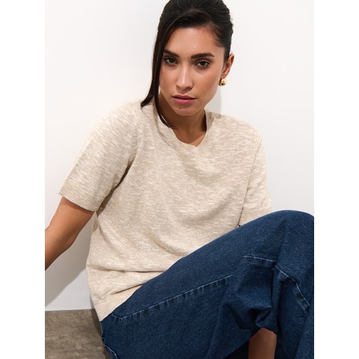 Mohito - Bluzka z dodatkiem lnu - beżowy ze sklepu Mohito w kategorii Bluzki damskie - zdjęcie 186554582
