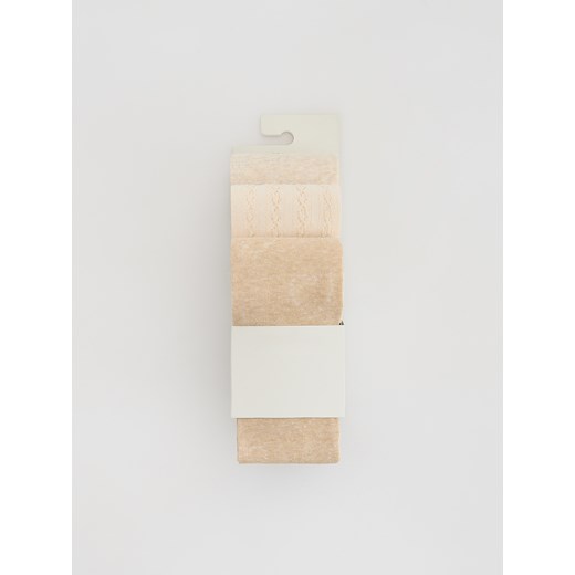 Reserved - Bawełniane rajstopy 3 pack - kremowy ze sklepu Reserved w kategorii Rajstopy dziecięce - zdjęcie 186554980