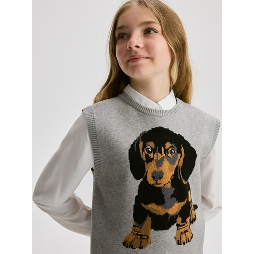 Reserved - Dzianinowa kamizelka z wiskozą - jasnoszary ze sklepu Reserved w kategorii Kamizelki dziewczęce - zdjęcie 186555360