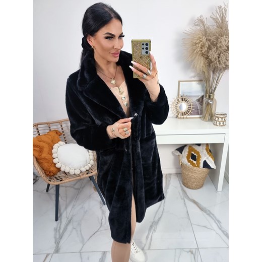 długi ciepły płaszcz futerko laponia z imitacji futra - czarny ze sklepu STYLOWO w kategorii Futra damskie - zdjęcie 186555621