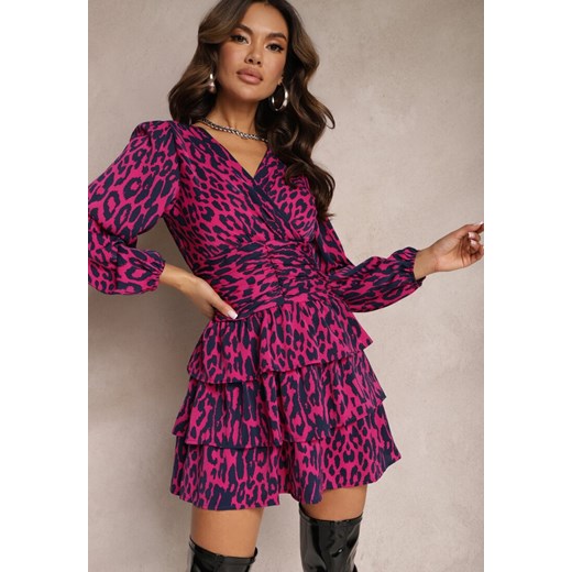 Fuksjowa Sukienka w Panterkę z Falbankami Coso ze sklepu renee.pl w kategorii Sukienki - zdjęcie 186557343