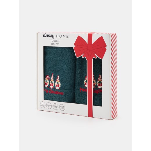 Sinsay - Ręczniki z haftem 3 pack - zielony Sinsay One Size Sinsay