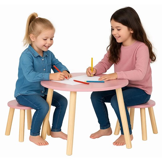 Różowy zestaw dla dziewczynki stolik z taboretami P0-S43 ze sklepu Edinos.pl w kategorii Stoliki kawowe - zdjęcie 186558090