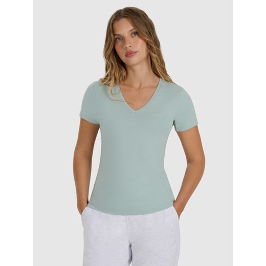 Damski t-shirt slim basic 4F 4FWAW25TTSHF2969 - zielony ze sklepu Sportstylestory.com w kategorii Bluzki damskie - zdjęcie 186558394