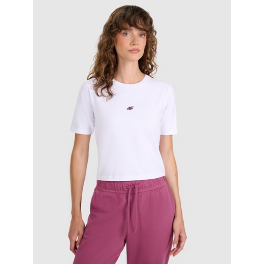 Damski t-shirt crop top 4F 4FWAW25TTSHF2971 - biały ze sklepu Sportstylestory.com w kategorii Bluzki damskie - zdjęcie 186558453
