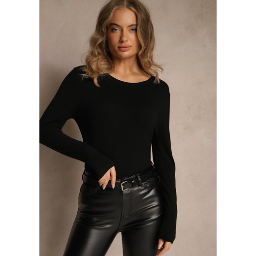 Czarny Gładki Sweter w Minimalistycznym Stylu Tevra ze sklepu renee.pl w kategorii Swetry damskie - zdjęcie 186559634