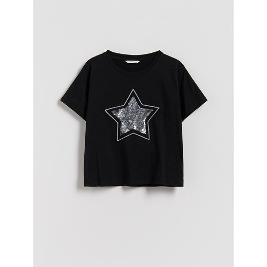 Reserved - T-shirt z cekinową aplikacją - czarny ze sklepu Reserved w kategorii Bluzki dziewczęce - zdjęcie 186563160