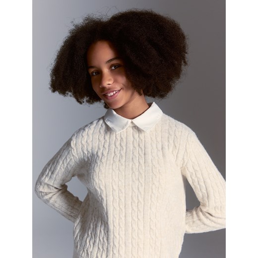 Reserved - Sweter z imitacją koszuli - kremowy ze sklepu Reserved w kategorii Swetry dziewczęce - zdjęcie 186563211